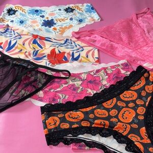 Colorful Women's Panties Set with Floral and Pumpkin Designs